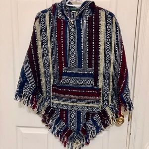 Multicolor Hooded Baja Poncho